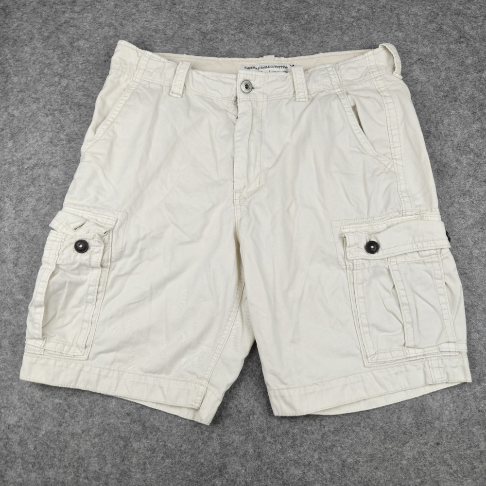 American Eagle White Cargo Shorts Mens 36 Baggy Ripstop Skater Y2K Style Grunge